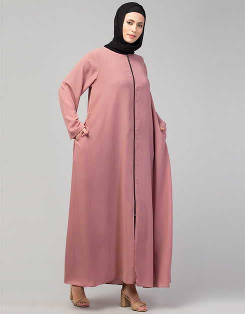 Modern Butterfly Kaftan with Self-Buttoned Cuffs and Open Front in Color Mauve Pink
